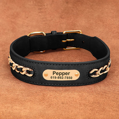 Custom Leather Dog Collar Accessories Personalized ID Tag Nameplate Collars For Small Medium Large Dogs French Bulldog Pitbull