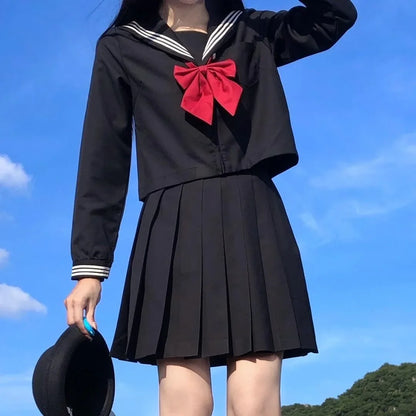 Japanese school uniform girls S-8XL plus size Jk suit white two black three basic sailor uniform women long sleeve suit