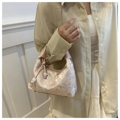 Fashion Luxury Women Embroidery Shoulder Bag Nylon Pearl Pendant Bucket Bag Versatile Handbag Retro Women Crossbody Bags сумка