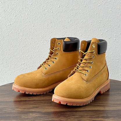 Handmade Genuine Leather Men Shoes Ankle Work Boots Outdoor Hiking Desert Boots Plush Warm Comfortable Snow Boots