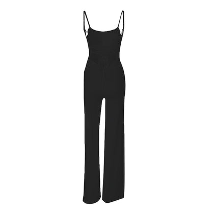 Summer New Fashion Y2K Solid Color Slit Long Pants Backless Strap Gothic Dark Style Women's Jumpsuit