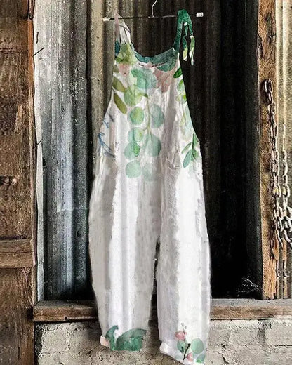 Vintage Style Jumpsuit Women Casual Floral Rompers Loose Boho Casual Jumpsuits Sleeveless Print Strappy Jumpsuit 2024 New