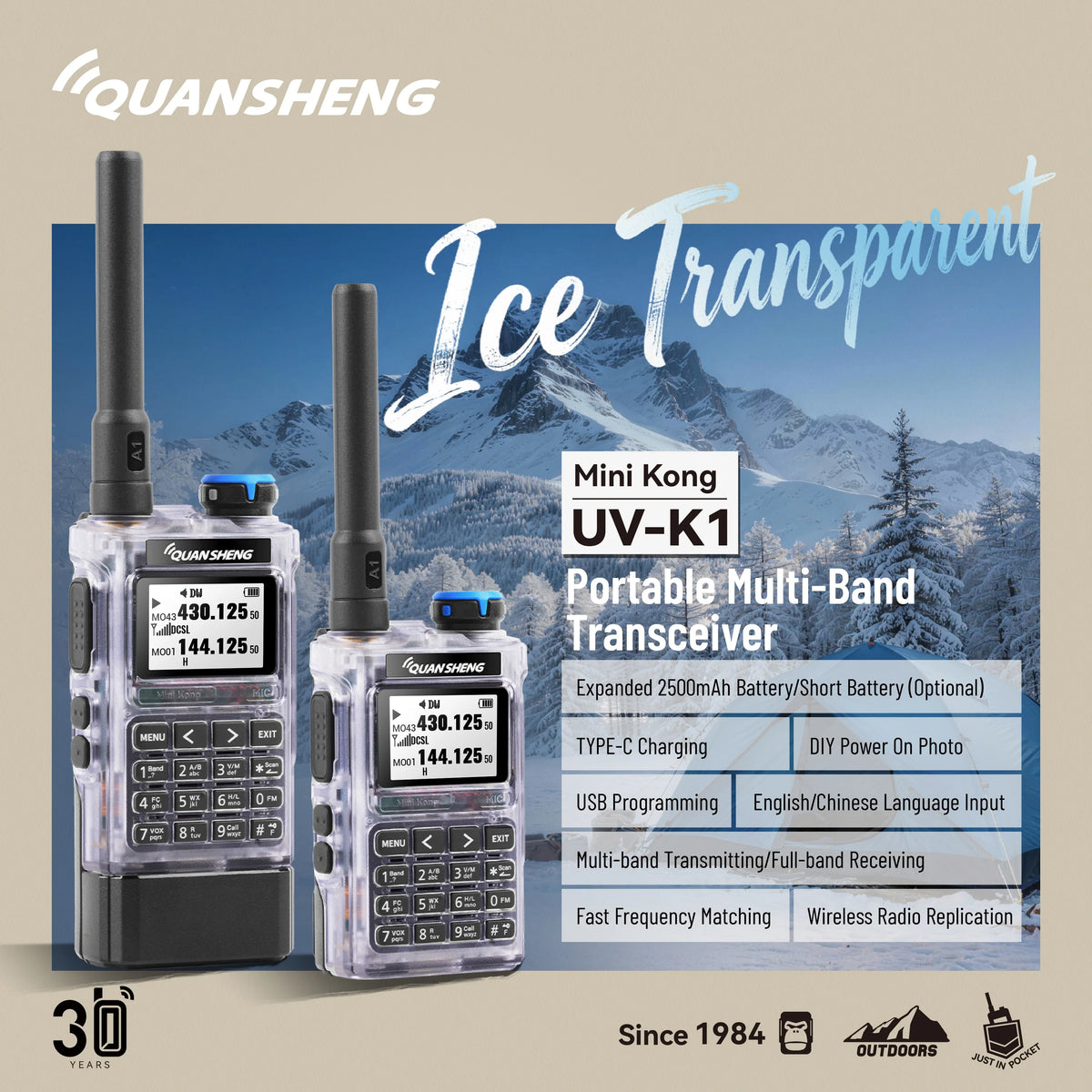 Quansheng UV-K1 Mini Walkie Talkie AM/FM Multi-Band Wireless Copy Frequency Long Range Type-C Charger For Camping UVK5 K6
