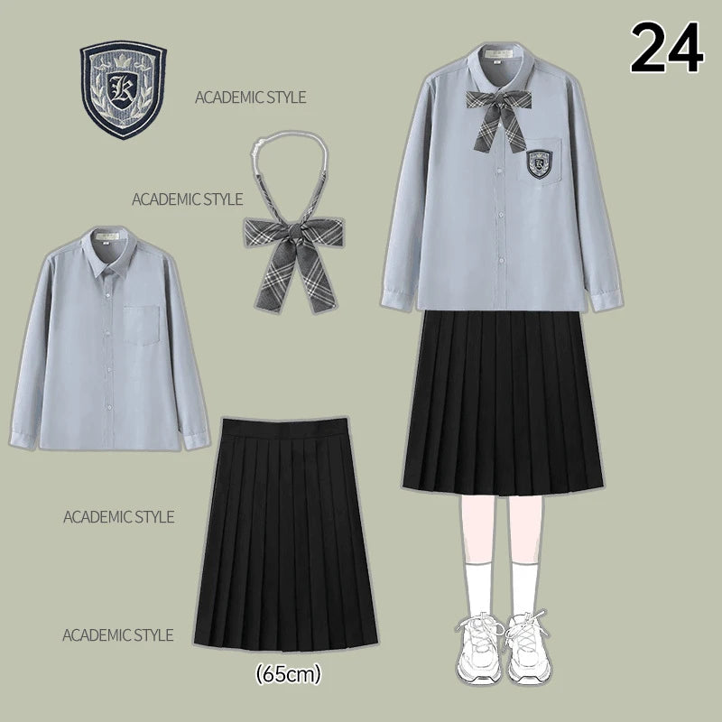 Men Women JK Uniform British Style School Uniforms Preppy Style Pleated Skirt With Bow Tie Tops Pants Chorus Poetry Cosplay