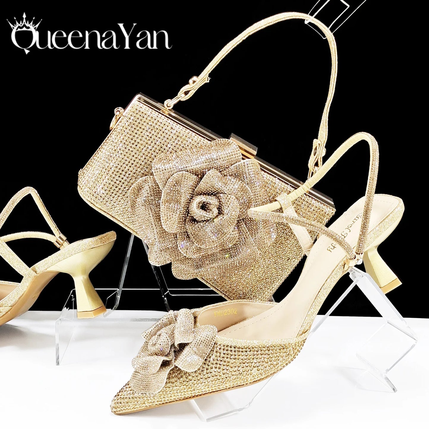 2026 Large Flower Design Shoes & Bag Nigerian Coffee Color Women's Stiletto Shoes For Special Good Time INS Style