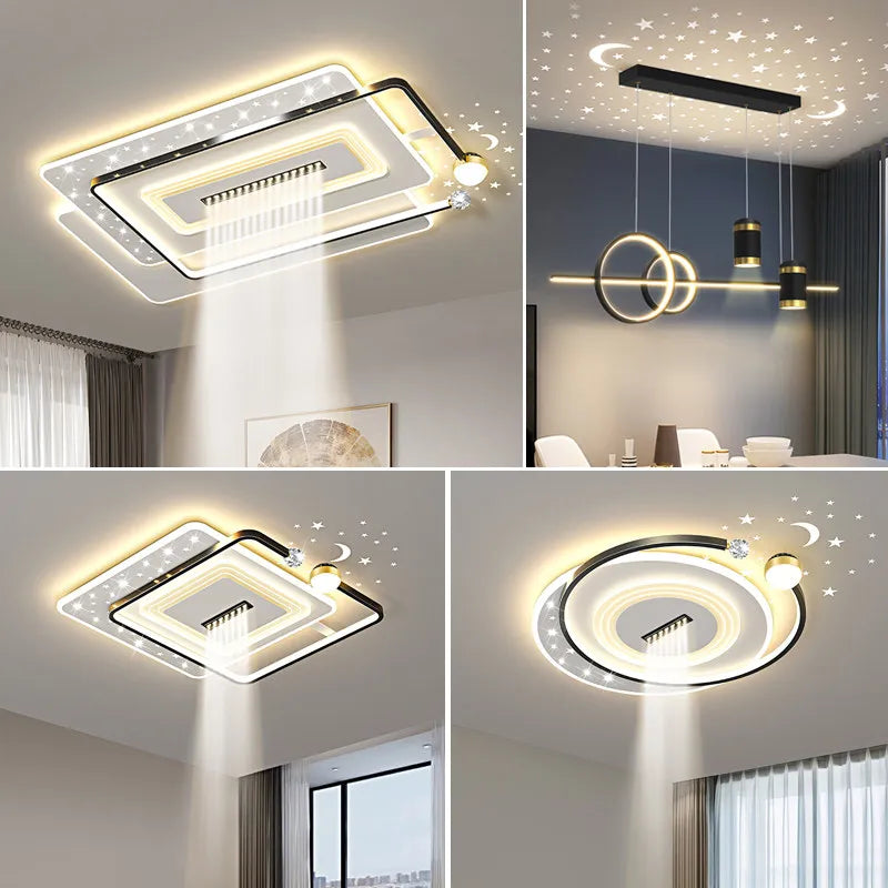 LED Ceiling Light with Spotlights Dimmable Remote Control Modern Living Room Lamp Fandelier Chandelier Smart Lighting