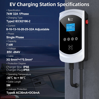 Feyree EV Charger Type2 Cable 32A 7.6kW Dynamic Load Balancing EVSE Wallbox APP Function 11kW 22kW Charging Station Electric Car