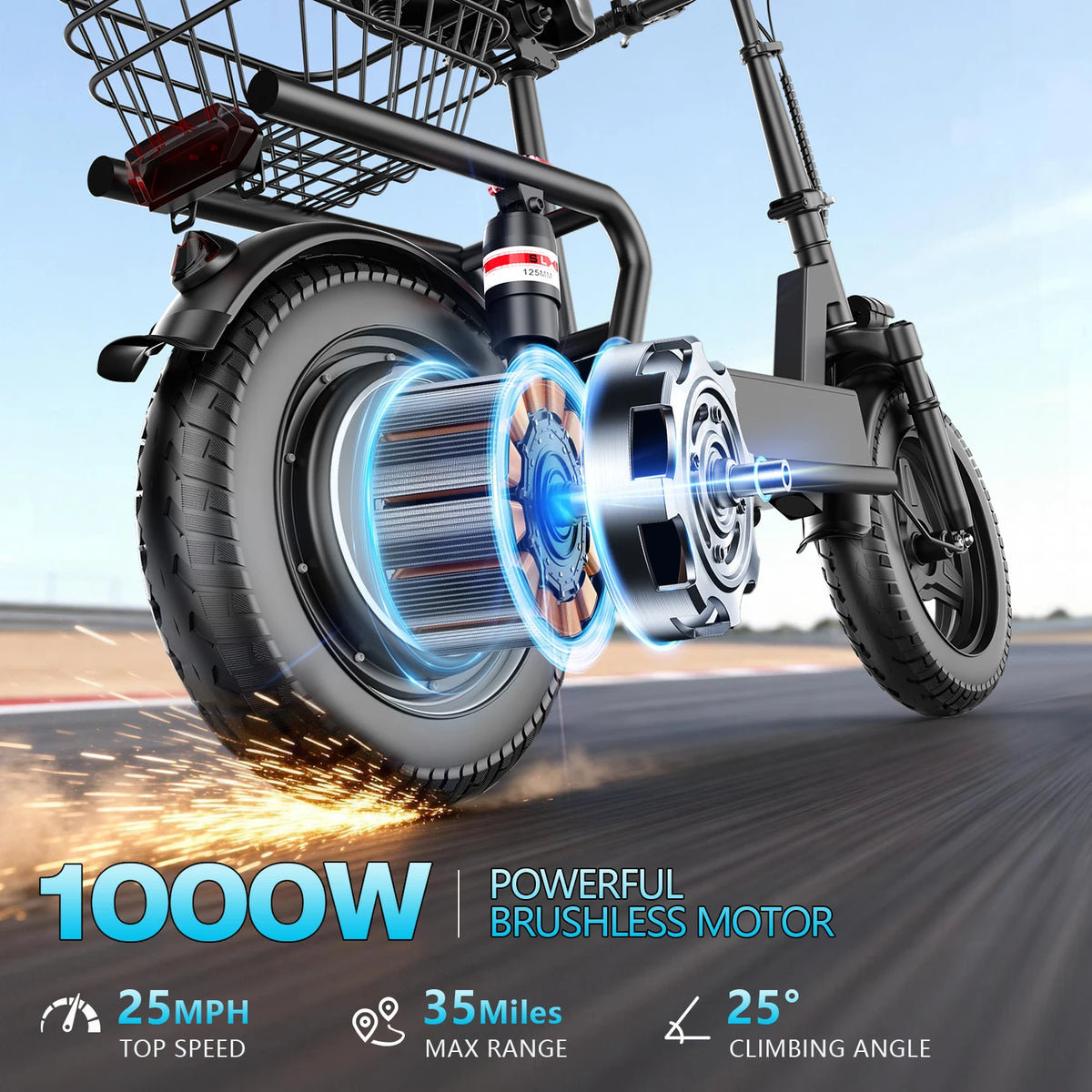 ASKGO Adult Foldable Electric Scooter with Seat, 1000W Peak Motor, Up to 25MPH, 35-Mile Long Range, 48V 15Ah Battery, 14" Tires, Dual Suspension, Commuting E-Scooter Equipped with Rear Basket