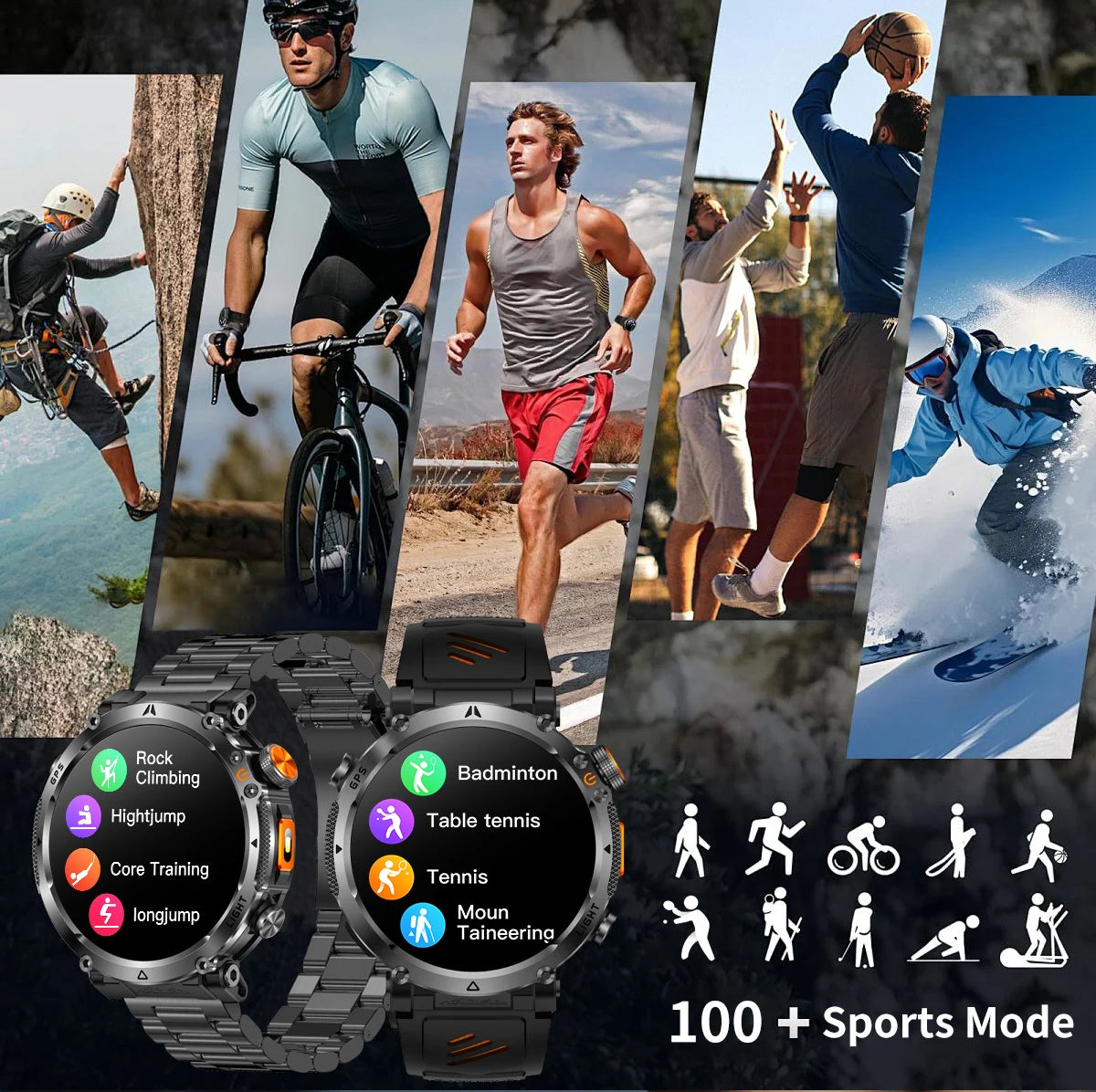 COANR2026 New Military Smart Watch 850mAh Battery GPS trace Compass 3ATM Waterproof Tactics Sport Flashlight call SmartWatch Men