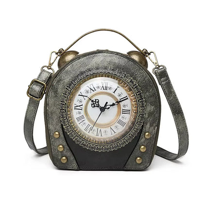 New Trendy PU Leather Retro Clock Handbags for Women 2025 Fashion Luxury Ladies Shoulder Crossbody Bag Square Evening Clutch Bag