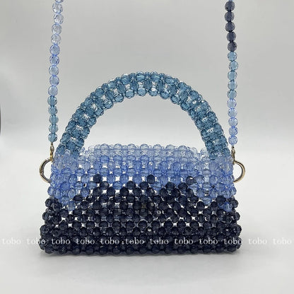 Gradient Blue Beaded Own Design Tote Bags for Women Customized Color Fashion Handbags for 2022 Chain Handle Clutch Evening Bag