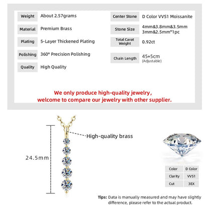 OXTAO Long 5-Stone Moissanite Pendant Necklace D VVS1 for Women Clavicle Chain Necklace Fine Jewelry Gift 14K Gold Filled