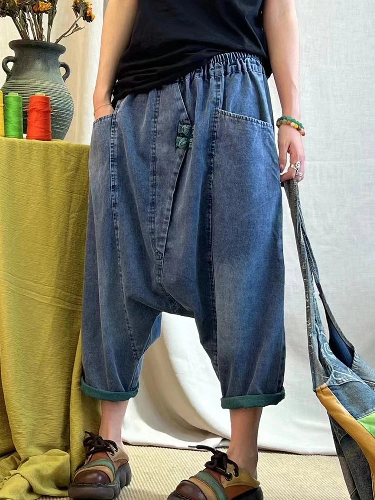 AmaxluluE 2025 Summer Ladies Chinese Loose Cross Pants Womens Luxury Casual Harajuku Jeans Ladies Classic Vintage Denim Trousers