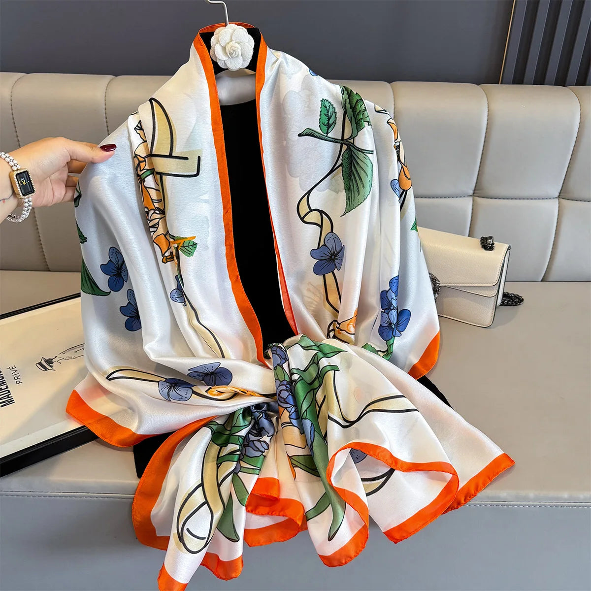 180*90cm Large Silk Satin Scarf Women Fashion Printed Scarf Spring And Summer Styles New Shawl Wrap Female Hand 2025 NEW
