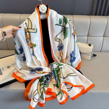 180*90cm Large Silk Satin Scarf Women Fashion Printed Scarf Spring And Summer Styles New Shawl Wrap Female Hand 2025 NEW