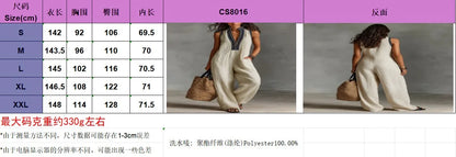 Women Jumpsuit Sleeveless V Neck Wide Leg Romper Linen Blend Loose Fit Cotton Overalls High Waist Pockets Boho Style Jumpsuits