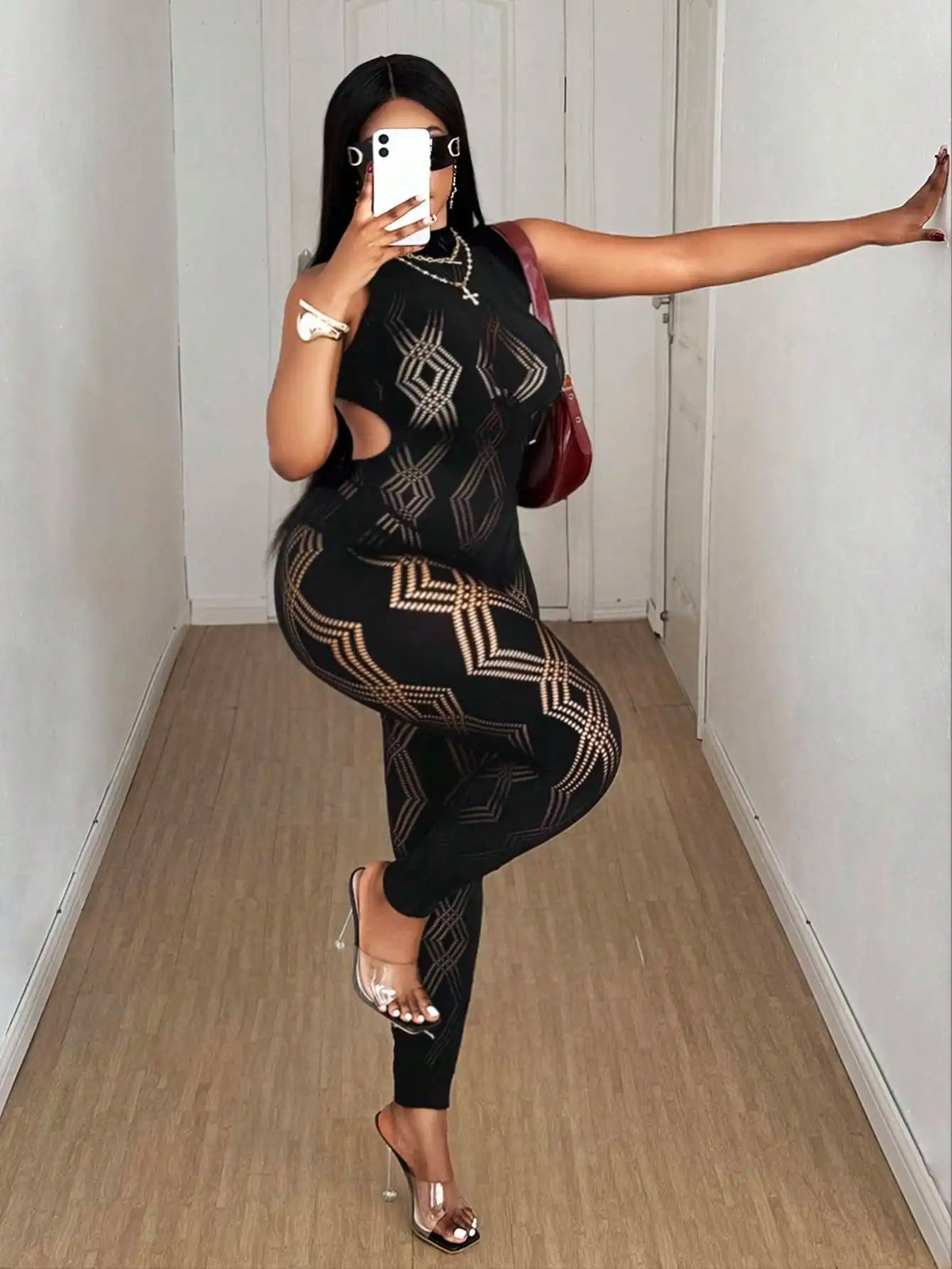 Women's Sexy Jumpsuit Hollow out Mesh Backless Night Party Streetwear Outfit Female Trendy Sexy Clothing