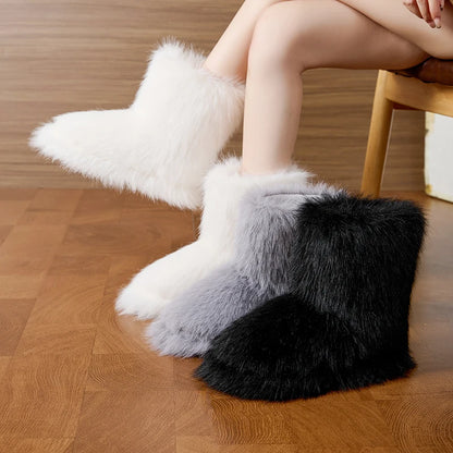 Winter Fluffy Ankle Boots Female Casual Plarform Women's Shoes Plush Luxury Designer Indoor Outdoor Fuzzy Fur Snow Booties Trend