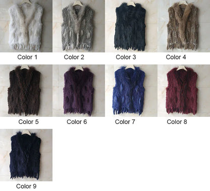 HSPL Sleeveless Women Fashion Fur Vest Knit Waistcoat For Lady For 2018 Spring Real Rabbit Fur Female Vests Black  Waistcoat