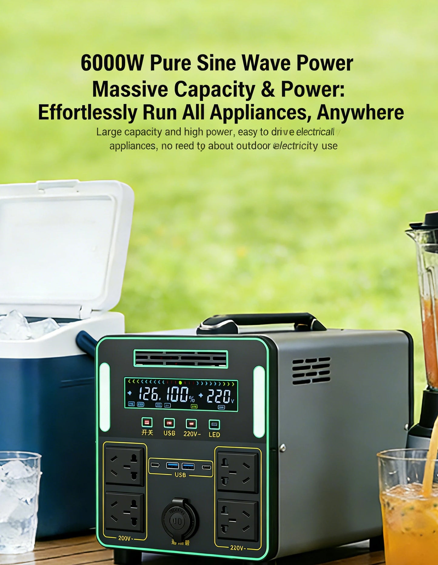 6000W Portable Power Station For Outdoor Camping And Home 5500WH Lifepo4 Battery Solar Generator Emergency Supply