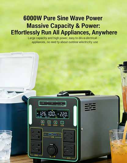 6000W Portable Power Station For Outdoor Camping And Home 5500WH Lifepo4 Battery Solar Generator Emergency Supply