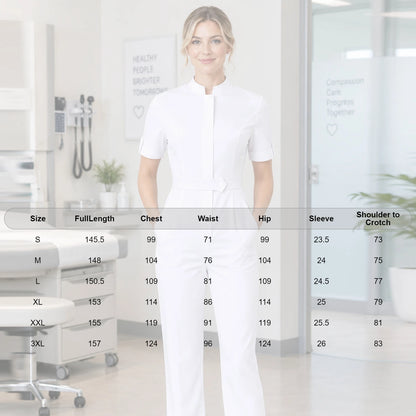 Womens Scrubs Jumpsuit Soft Stretch Medical Scrub Set with Pockets Front Zipper Elastic Waist Jogger Pants Nurse Doctor Workwear