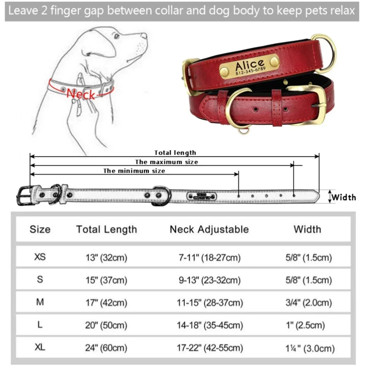 Personalized Customized Leather ID Nameplate Dog Collar Soft Padded Dogs Collars Free Engraving Name for Small Medium Large Dogs
