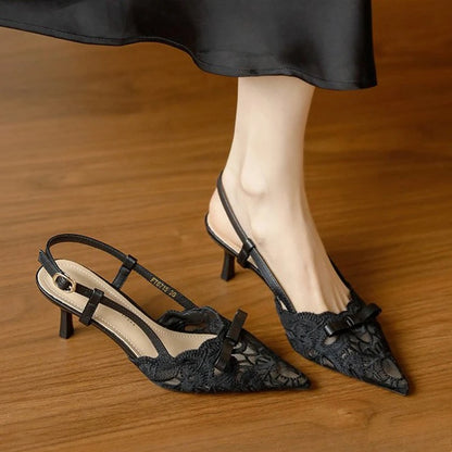 Bow Women's Pointed Toe Sandals Sexy High Heels Fashion Shoes Stilettos Party Slides Sexy Pumps Dress Mujer Zapatos