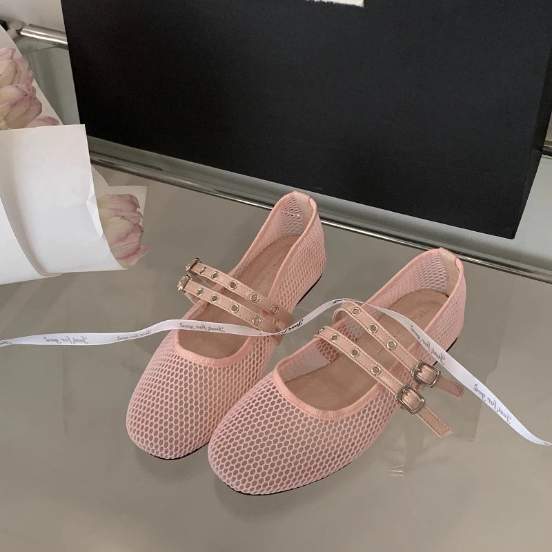 Women New Luxury Brand Hollow Ballet Flats Comfort Soft Soled Dance Shoe Sandals Flat Shoes Mules Loafers Designer Mesh
