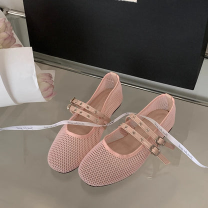 Women New Luxury Brand Hollow Ballet Flats Comfort Soft Soled Dance Shoe Sandals Flat Shoes Mules Loafers Designer Mesh