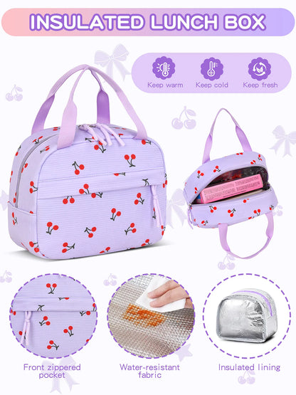 2026 High Quality Corduroy Three Piece Backpack with Cherry Pattern Princess Large Capacity Lightweight School Bag mochilas