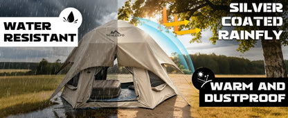 SENLEETO Inflatable Tent Glamping Dome Tent 420D Oxford Large Family Camping Tent with Rainfly Extension All Around View Luxury Outdoor House Tent