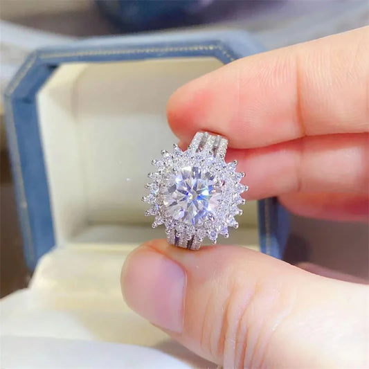 Luxury 18K Solid Platinum PT950 certifid 2 carat D color moissanite ring wholesale eight heart eight cut diamond ring for women