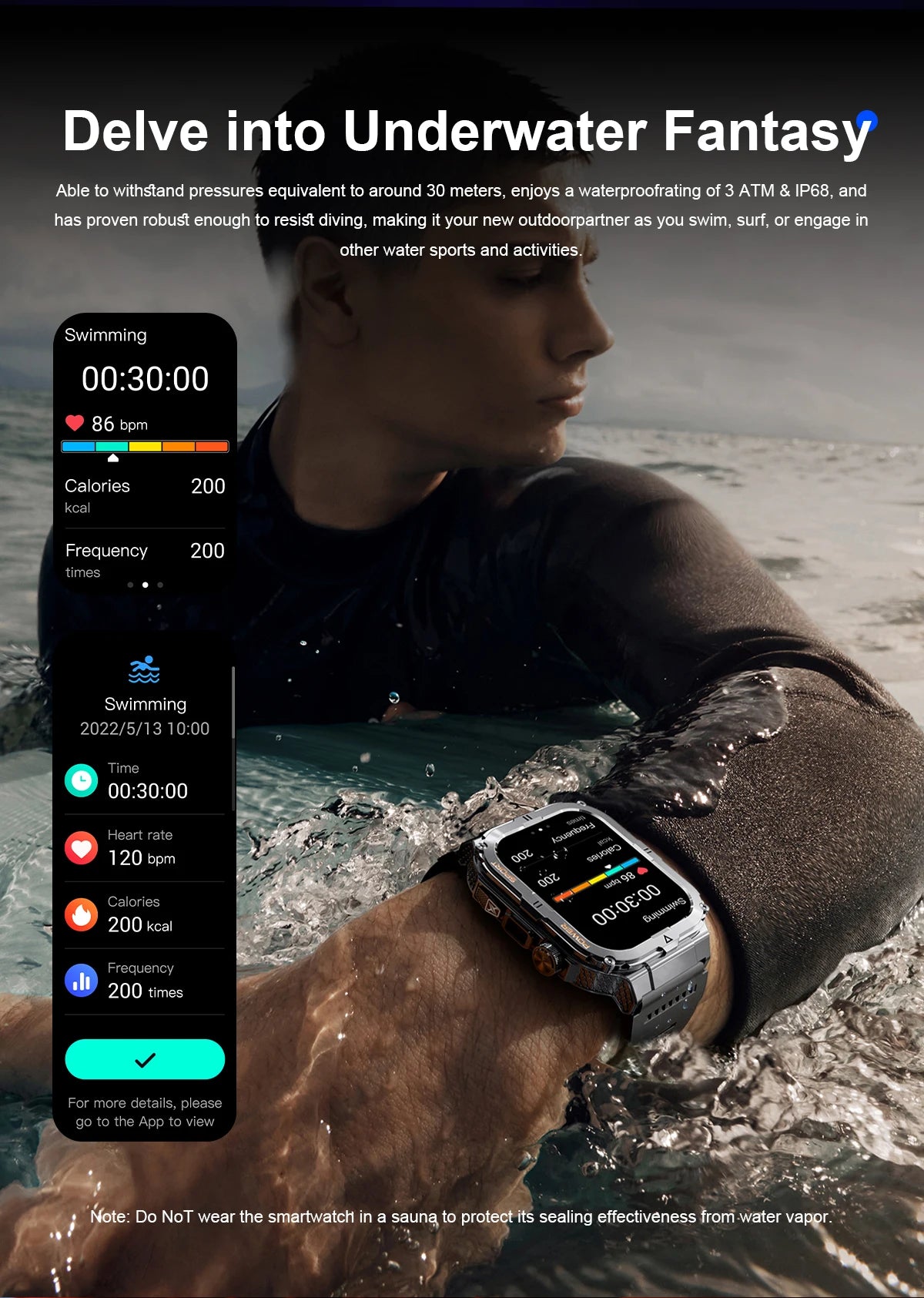 New Men's Smart Watch LED Flashlight waterproof Outdoor Sports Watch Health Monitoring Fitness tracker Suitable for IOS Android