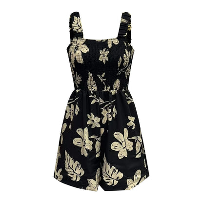 Ladies' Summer Casual Smocked Rompers Chic Square Neck Sleeveless Loose Shorts Jumpsuits Thin Bohe Style Beach Vacation Outfits