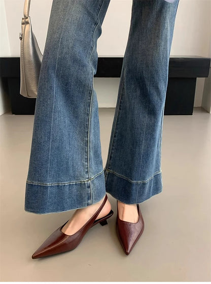 Designer Luxury Summer Pointed Toe Women Sandals Fashion Singbacks Mules Shoes Ladies Elegant Low Heel Stripper Party Sandalias