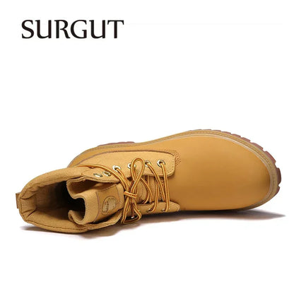 SURGUT Leather Men Boots Comfortable Autumn Winter Plush Keep Warm Shoes Fashion Trends Style Working Boots