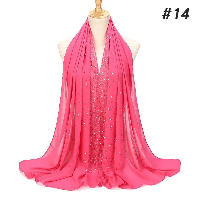 180*70CM New Plain Diamond Beads Bubble Chiffon Instant Hijab Shawls Solid Thick Head Wraps Foulard Sjaal Muslim Bonnet Cachecol