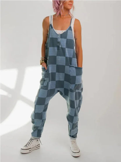 Sling Jumpsuits For Woman Printed Jumpsuit Lattice Loose Simple Style All-match Casual Commuting Street Wind Homewear Backless