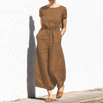 Jumpsuits Women New Summer Solid Color high-waisted Sleeveless Elastic Waist Casual Loose Temperament Rompers Clothing JYFS6542