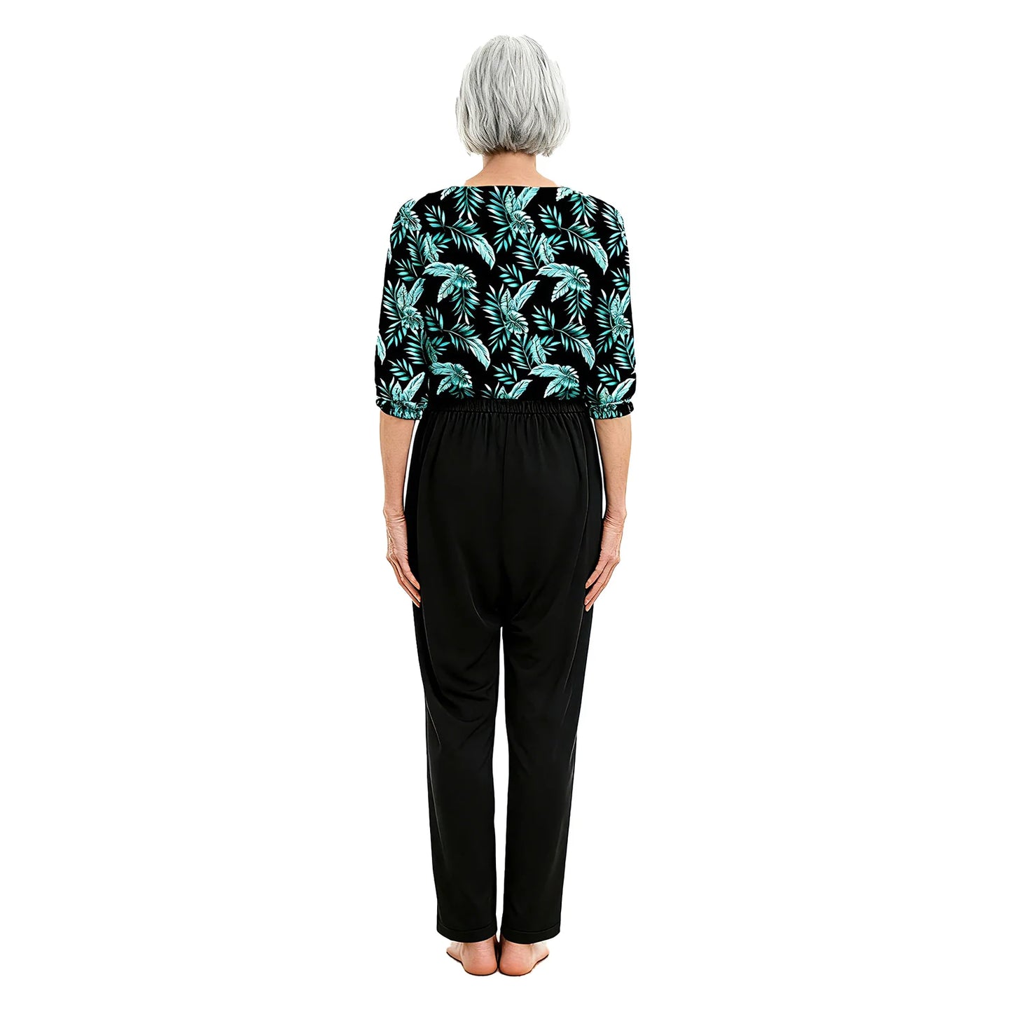 Women's Elderly Anti-Strip Adaptive Jumpsuit Back Legs Zip Long Sleeve Long Pants Nursing Rompers for Special Needs Disabilities