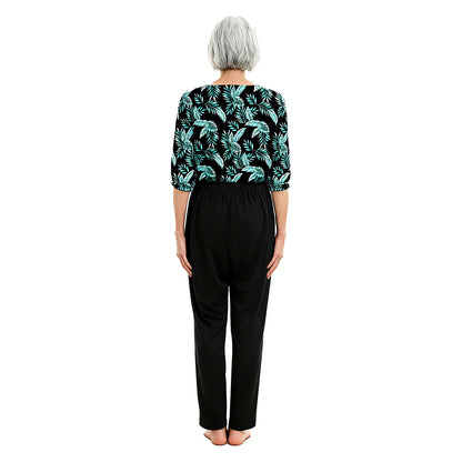 Women's Elderly Anti-Strip Adaptive Jumpsuit Back Legs Zip Long Sleeve Long Pants Nursing Rompers for Special Needs Disabilities