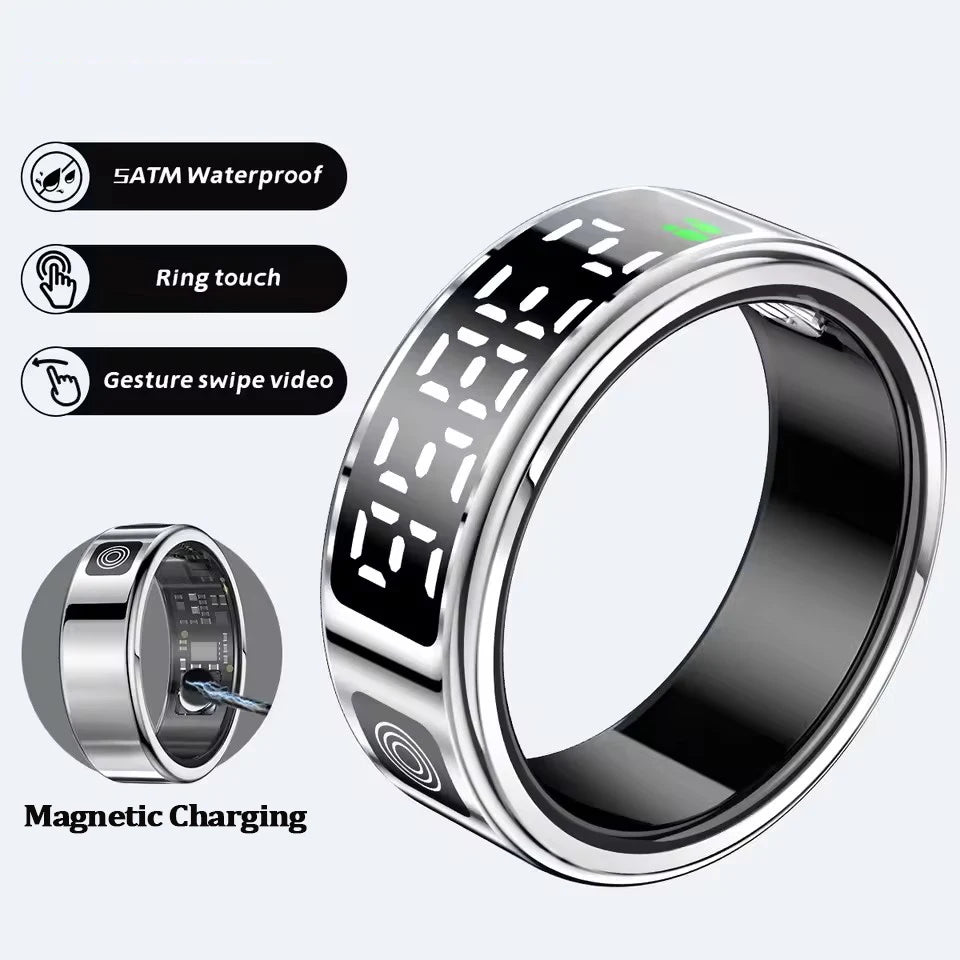 2026 Smart Ring with Display Screen and Touch, Wireless Charging, Health Manager, 5 ATM Waterproof For Men Women Rings R12 R11