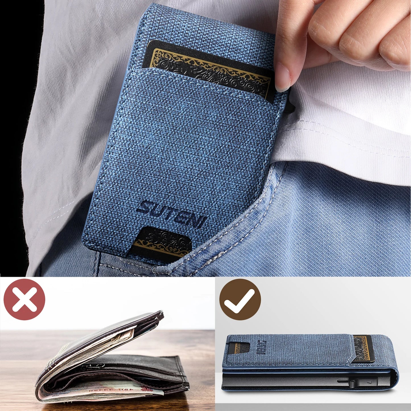Push-out Card High quality PU leather Card Holder Wallet Holder Large Capacity Can Hold 1-12 Cards 1 Photo Black/Brown/Blue
