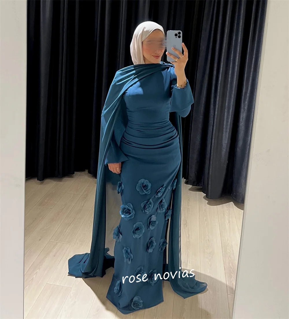 Customized Jersey Applique Flowers High Collar Sheath Long Dresses Bespoke Occasion Formal Evening Exquisite Sizes Available