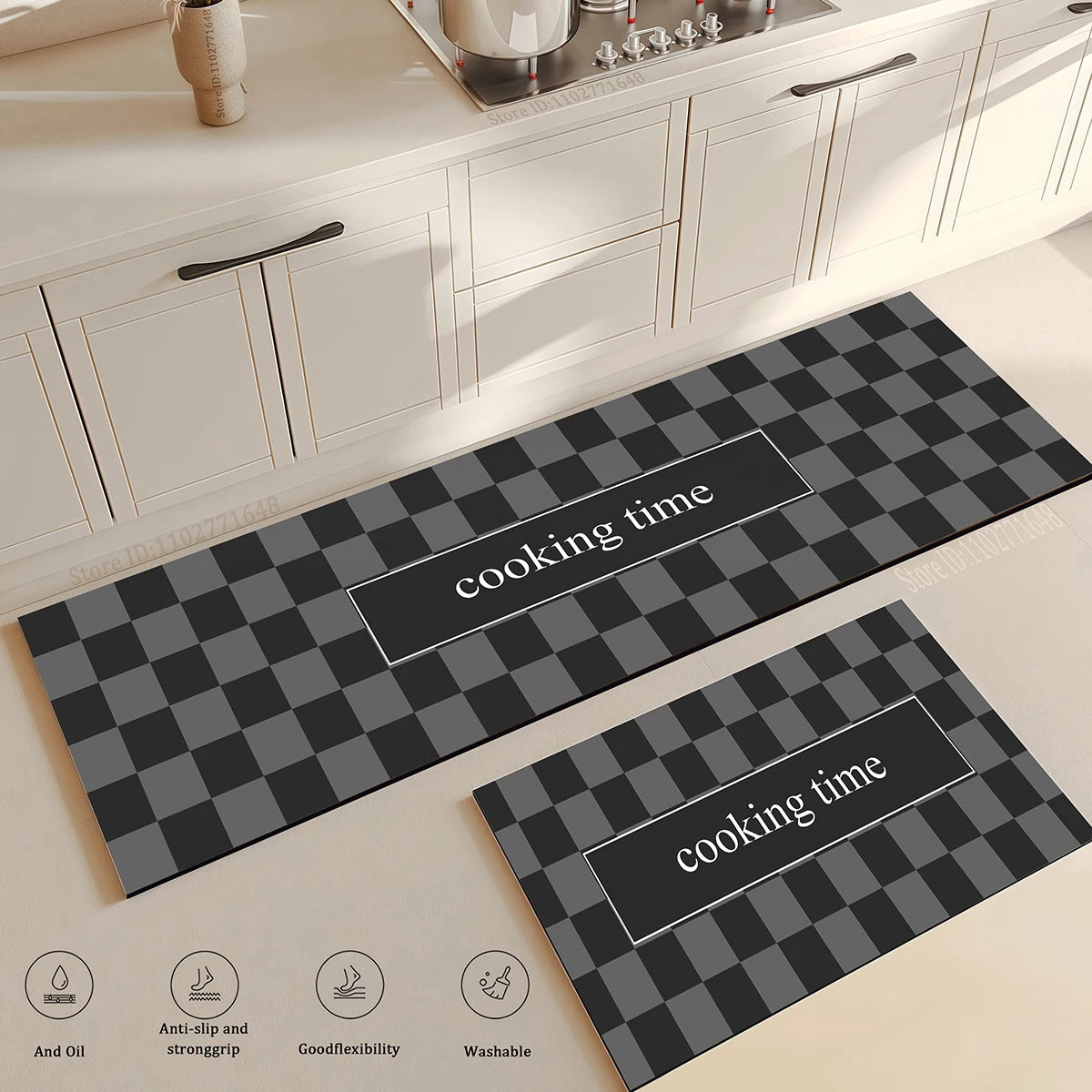 Kitchen Corner Floor Mat  Waterproof Carpet Non-slip Foot Mats Long Carpets Rug Black Plaid Home Decoration Rugs Washable Mat