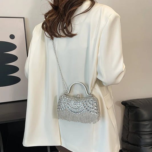 Super Exquisite Diamonds Frame Handbags Gold Silver Hasp Chains Designer New Style Shoulder Bags for Women 2025 Fashion Party