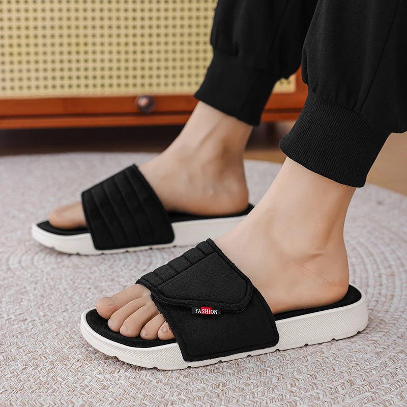 Fashion Men's Slippers Suede Cloth Non-Slip Casual Sandals Platform Soft Home Shoes Indoor Slides Outdoor Beach Shoes Flip-flop