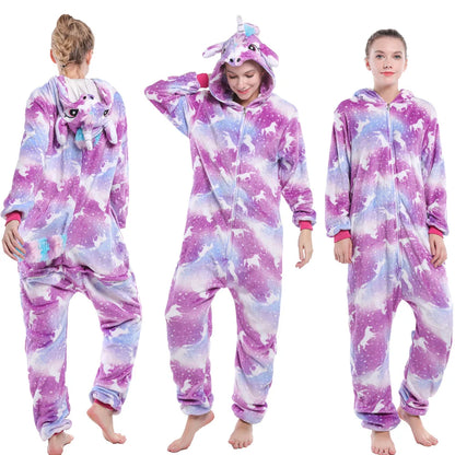 Adults Animal Cosplay Pajamas Flannel Onesies Costume Jumpsuit Pajamas Hooded Sleepwear Halloween One Piece for Performing