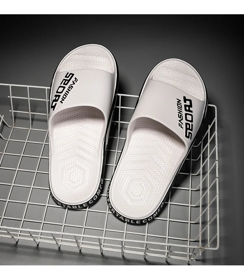 Men's Letter Print Slide Sandals Color Block Thick Sole Sport Slippers 2026